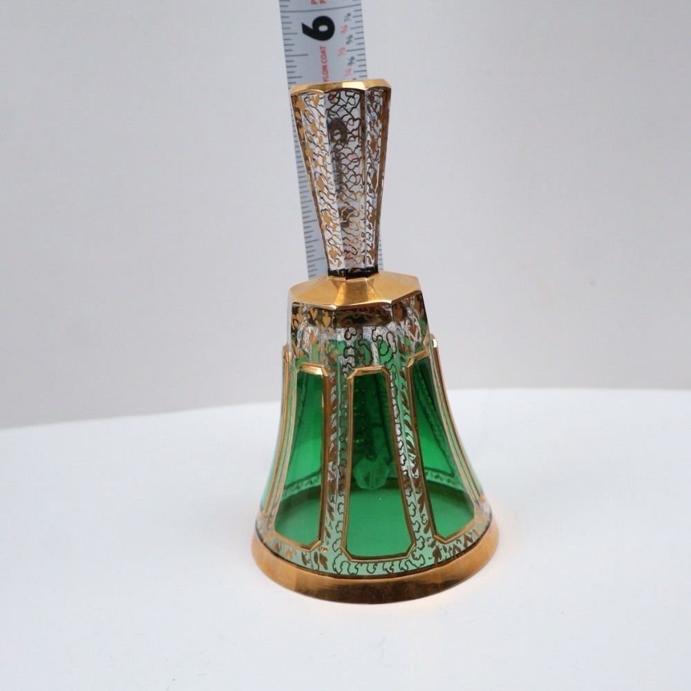 Moser Bohemian Glass Czechoslovakia Emerald Gold Gilt 5 1/2" Dinner Bell - Picture 5 of 6